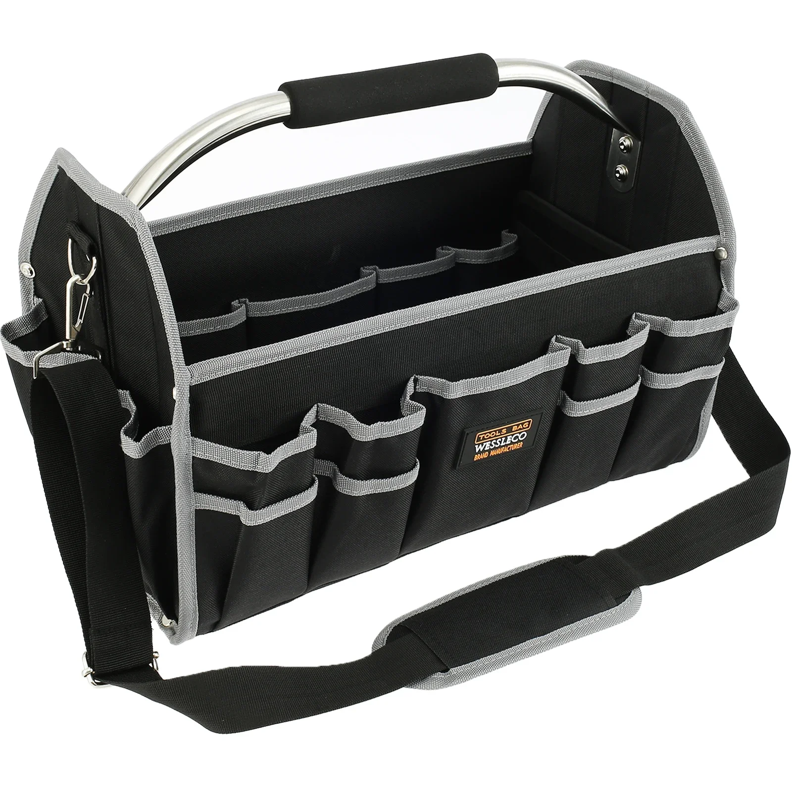 

Open Top Tool Tote Bag Foldable Electrical Tool Bag Water-Resistant Tool Carrier with Adjustable Shoulder Strap Reinforced