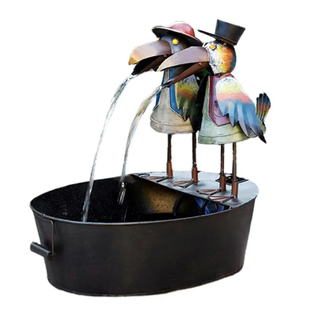 Crow Water Fountain Playful Rustic Look Resin Metal Bird Garden Decor