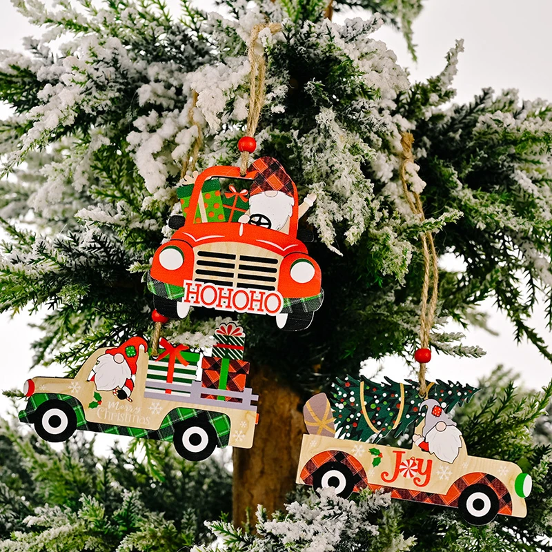 Nouvelles décorations de voiture en bois de noël, ornements d