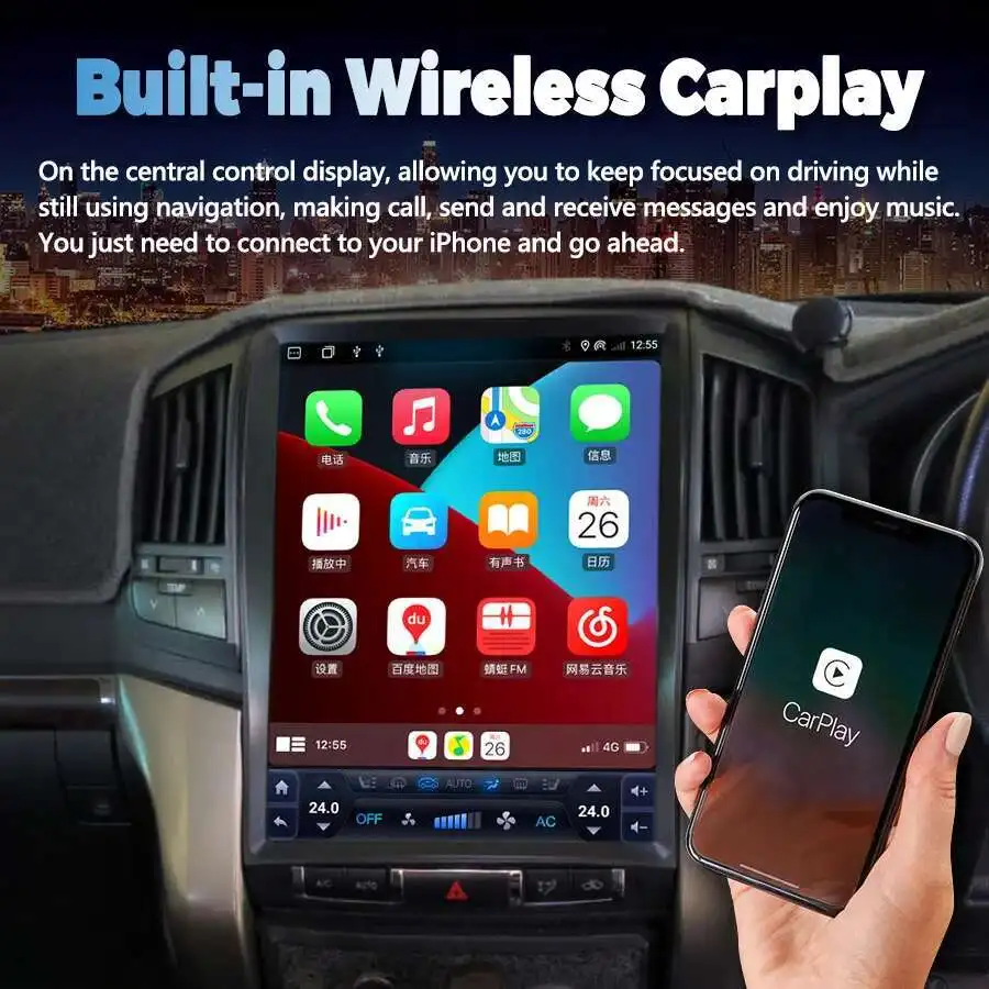 15.6 inch Android 14 Car Video Player Tesla Radio For Toyota Land Cruiser 200 LC