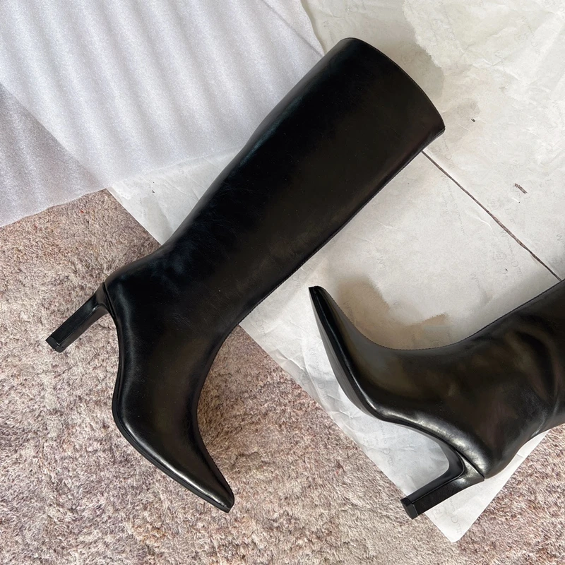 Dave&Di 2023 Autumn French Retro Genuine  High Boots Fashion Leather Ladies High Heel Knee Boots Women