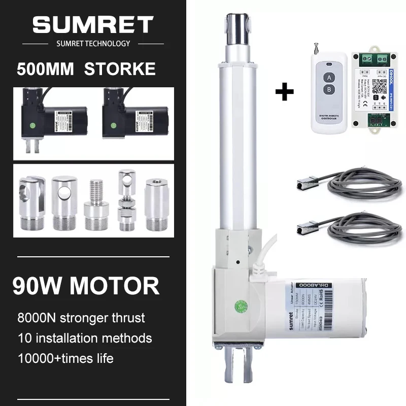 0-500Mm Corsa Regolabile Attuatore Lineare Elettrico Sensore Magnetico Kit Staffa Controller Motore Rf Set 433Mhz Telecomando Dc 12V 24V