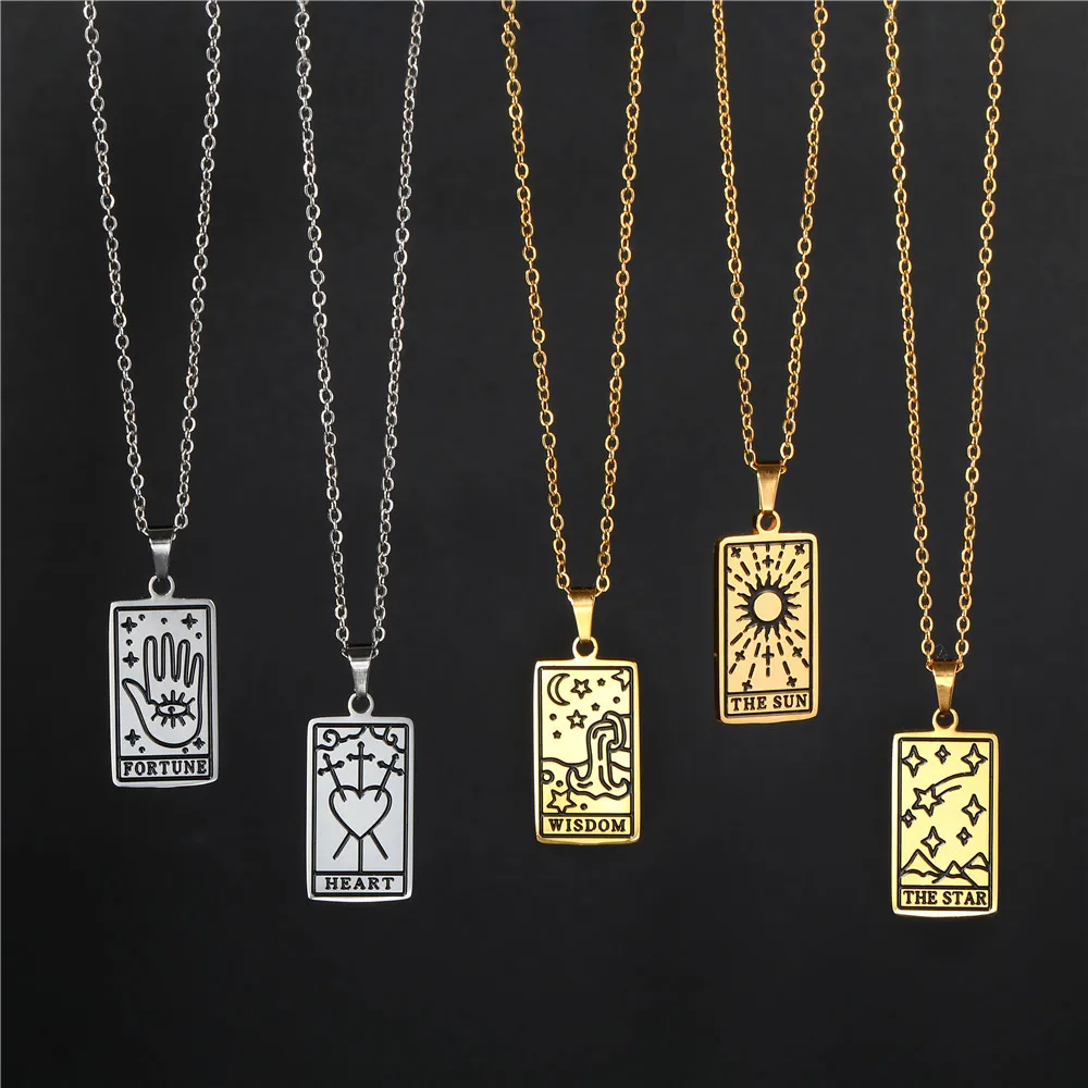 

Tarot Pendant Necklace, Female Niche Design, Titanium Steel Necklace, Preservation Electroplating Necklace, Collarbone Chain