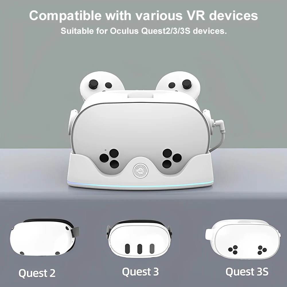 메타 퀘스트 3S 충전 스테이션 VR 헤드셋 고속 충전 도킹 스탠드 (RGB 조명 포함, 메타 퀘스트 3S/3/2 터치 컨트롤러용)
