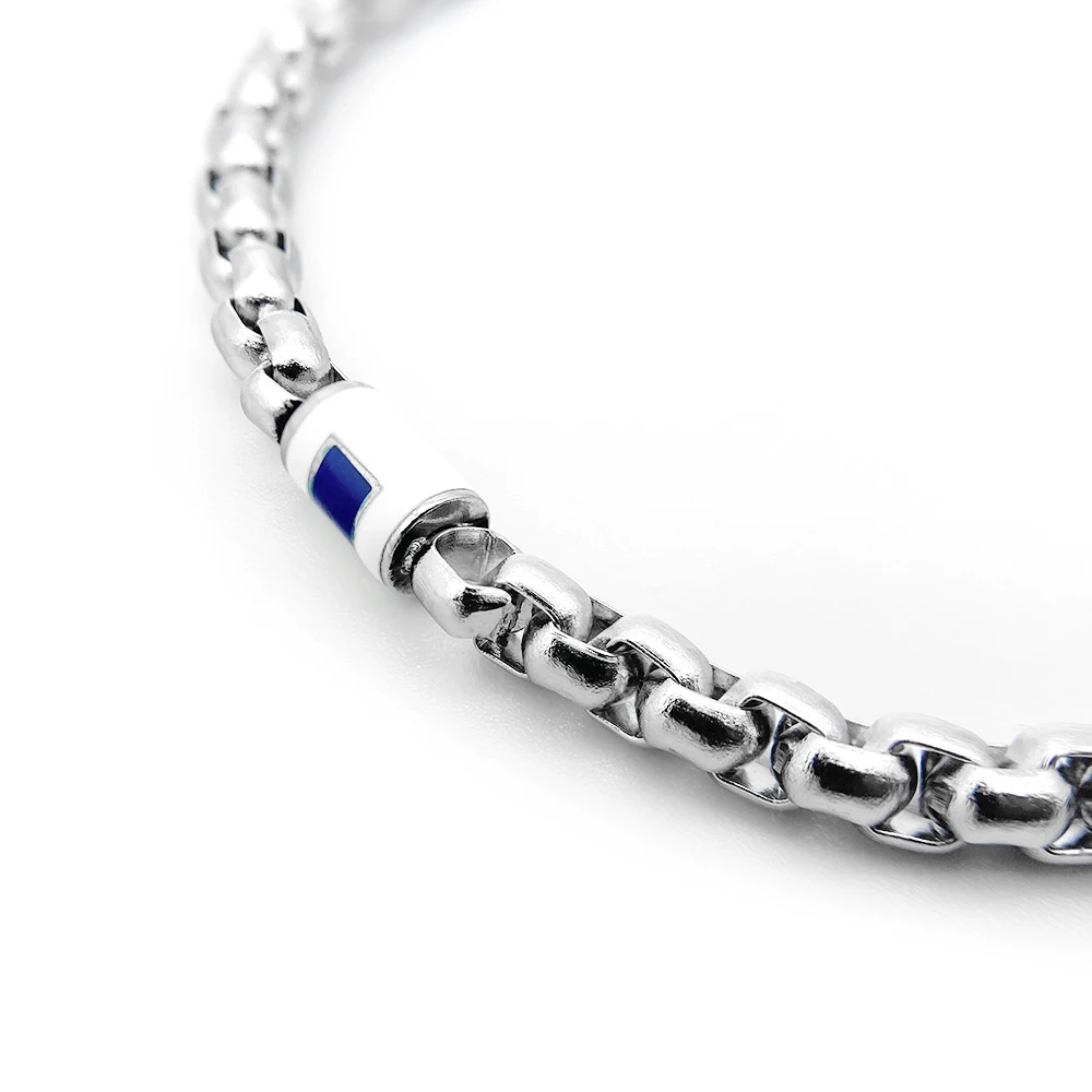 Runda Men's Stainless Steel Bracelet  Link Chain 4mm with Flag Pendant 22cm Fashion Jewelry  Bracelet Luxury Brand for Men