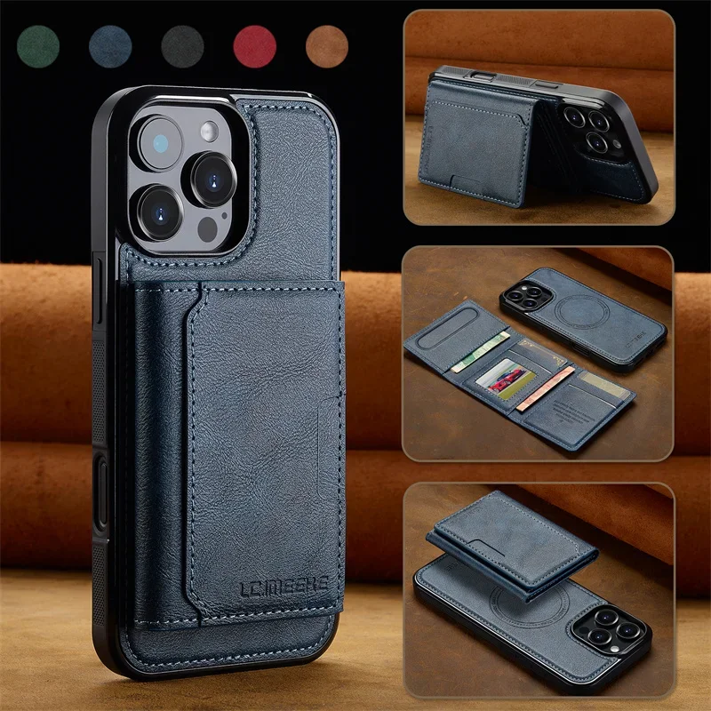 Premium Wireless Charging PU Leather Phone Case with Magnetic Flip and Card Holder
