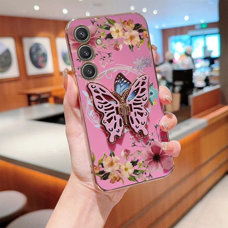 Elegant Floral & Butterfly Plating Phone Case Cover