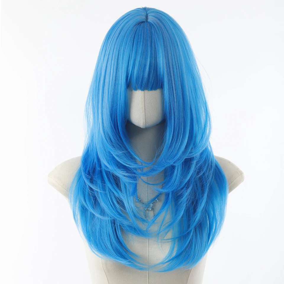 Synthetic Straight wigs 24 Inch Long Heat-Resistant Blue Wig For Women Halloween And Christmas New Year Carnival Music Festival