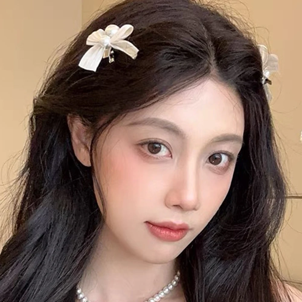 Summer Korean Hair Clip Girls Simple Bow Pearl Sweet Hairpin Bangs Clip Barrette Headwear For Women Fashion Hair Accessories