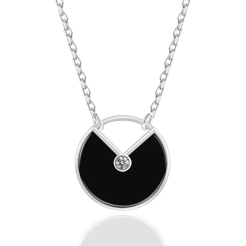 

Natural Black Jadeite Fake Jadeite S925 Silver Inlay Transparent Beryl Pendant Fashion Simple and High-End Women's Chain Set
