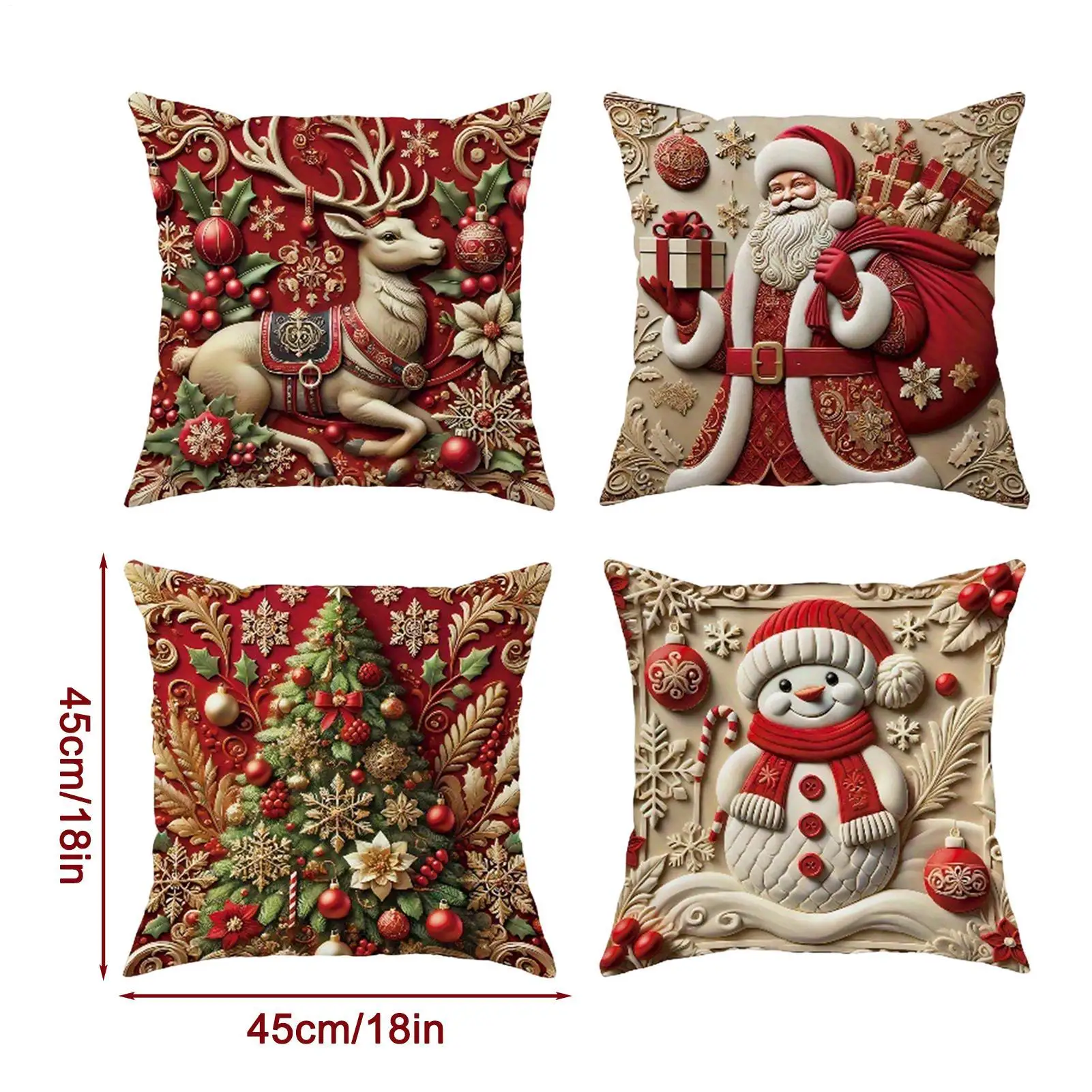 Christmas Pillow Cases 3D Visual Effect Pillowcases Winter Pillow Covers For Holiday Winter Home Bedroom Couch Sofa Porch