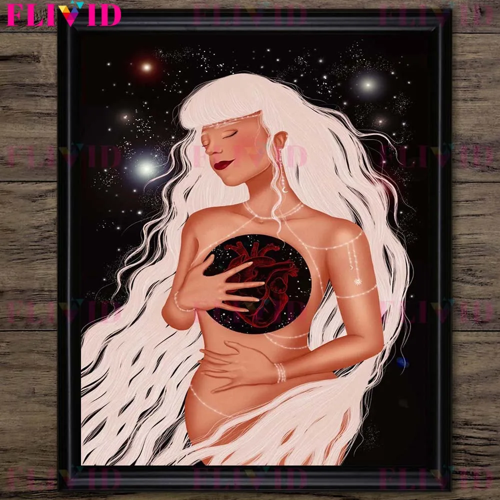 Description Picture 6 of itemMoon Moth,Phoenix,Snake,Panther With Seductive Long-Haired Witch Wall Art Canvas Print Nature Witchcraft Art Poster Print Decor