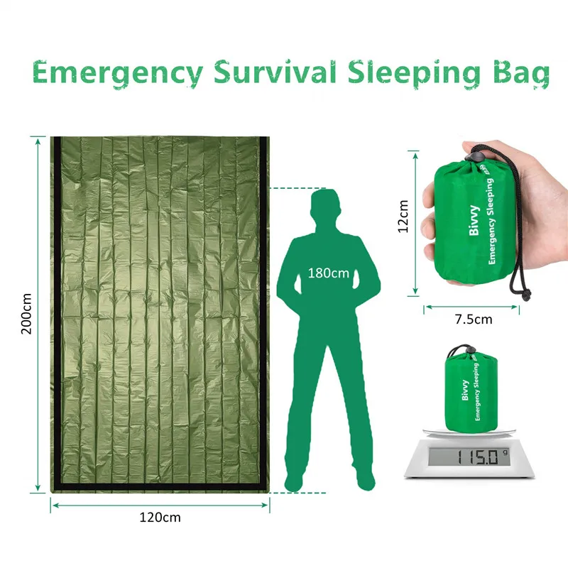 Emergency Blanket Outdoor Bag Waterproof Lightweight Thermal Sleeping Bag Bivy Sack Camping Hiking Outdoor Activities