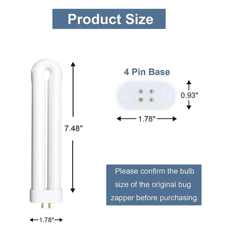 15와트 곤충 유인 램프용 버그 재퍼 교체 전구, 7.5인치 FUL 15W-BL U자형 전구(15Wht 12팩용)