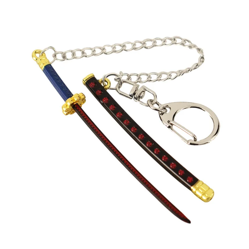 Mini Sword Keychain One Piece 9cm Roronoa Zoro Samurai Anime Scabbard Katana Buckle Key Chain for men women Cosplay Toy Gift 5
