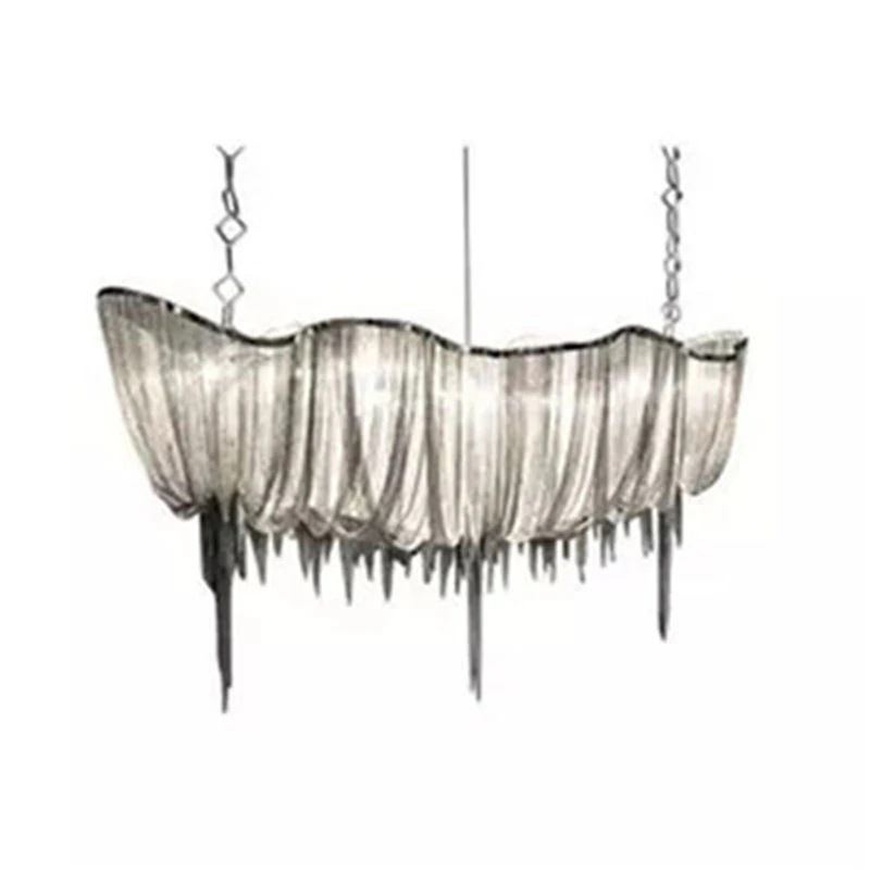 

Art Fashion Long Tassel Aluminum Chain Chandelier Luxury Home Design Dinning Room Silver Metal Stream Suspension Light Fixture