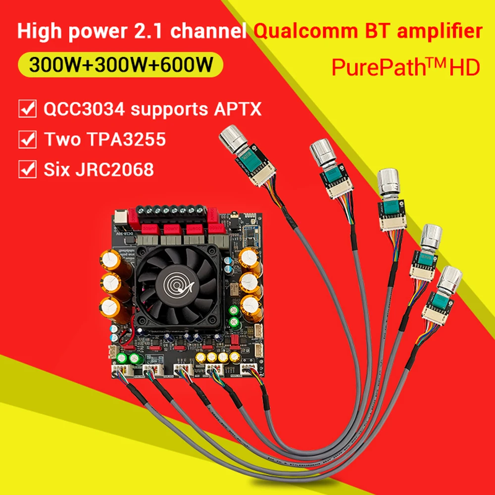 ZK-APTX3 Bt Amplifier Board 2.1 Channel 300W+300W+600W Amplifier Chip Tpa3255 Subwoofer Theater Audio Stereo Equalizer Amp amplifier board