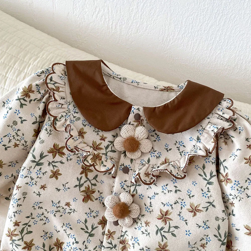 Retro Style Baby Girls Floral Bodysuits