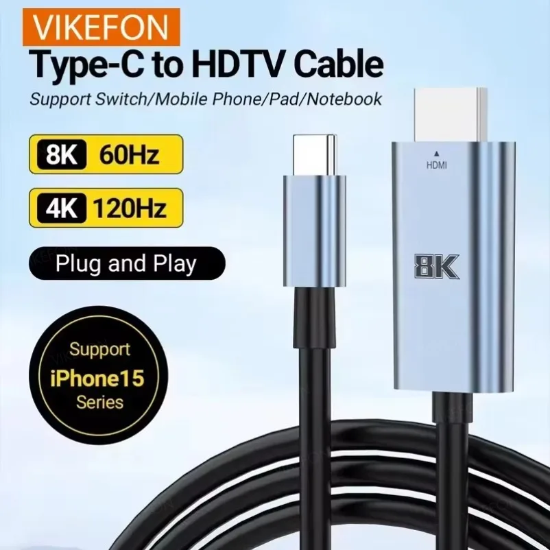USB C to HDMI Cable TypeC to HDMI Cable 8K UHD Type-C to HDMI Cable with 8K 60Hz/4K 120Hz Perfect for Streaming Gaming Support iPhone 15 Series Samsung S Mac Pro Switch