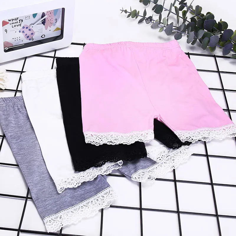 Classic Solid Children Shorts Pants Fashion Lace Style Baby Security Pants For Girls 2-15Y Cotton Skinny Safety Big Child