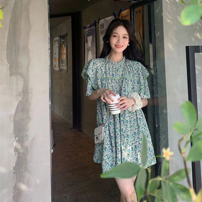 

Floral Dresses Women Flying Sleeve Holiday Sweet Summer Loose Mini Dress