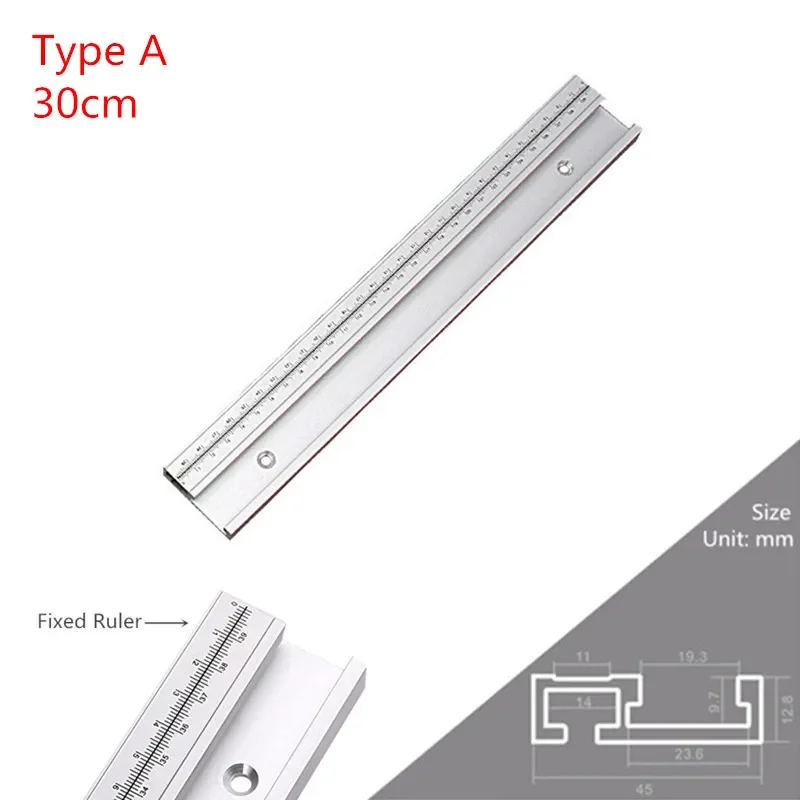 Adjustable Aluminum Alloy T-Track Limiter with Movable Scale for Woodworking Saw Table and Miter Workbench