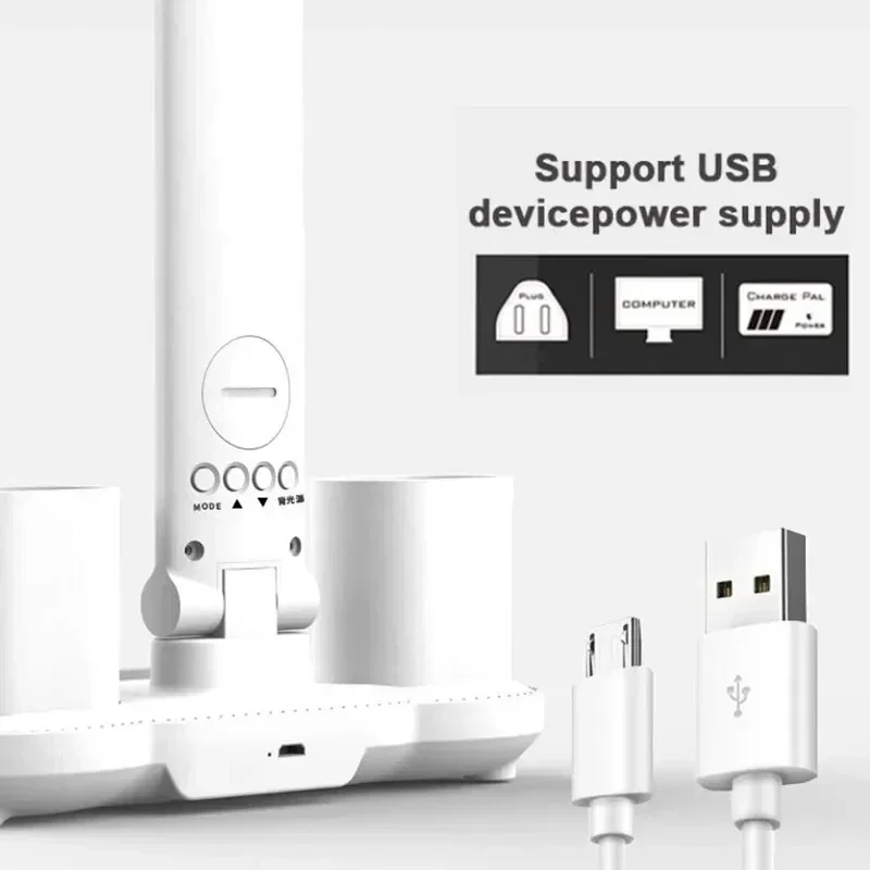 LED Clock Table Lamp USB Chargeable Dimmable Desk Lamps 2 Heads 180 Rotate Foldable Eye Protection Desktop Reading Night Lights 6