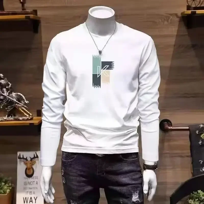 thumbnail image 1 of Camiseta de talla grande para hombre, ropa ajustada de gran tamaño con estampado, cuello redondo ajustado y citas de estilo coreano, camiseta emo informal, 1 of 5