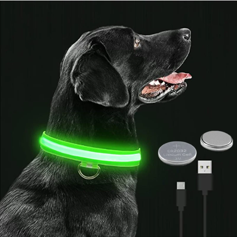 Led brilhante coleira de cachorro ajustável piscando rechargea colar