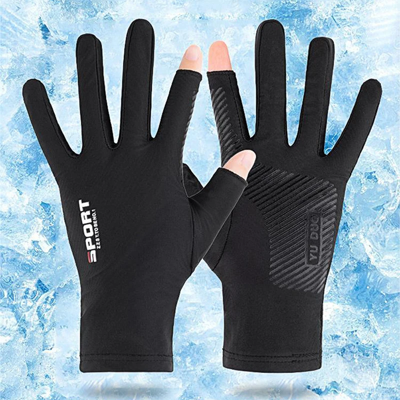Sun Protection Gloves Breathable Ice Silk Non-Slip Anti-UV Outdoor Sports Rider Gloves Men Half Finger Cycling 1 Pair cycling gloves sports gloves sunscreen gloves