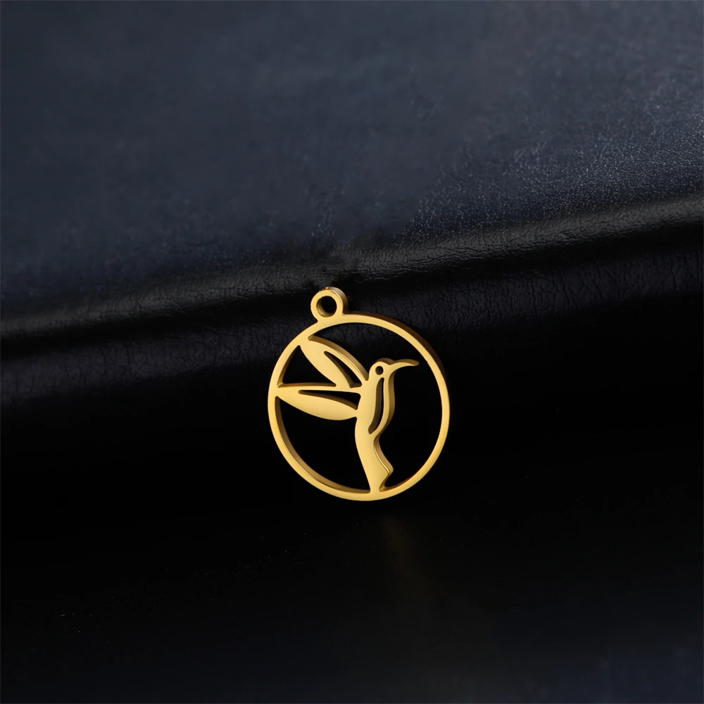 5 teile/los Kolibri Charms Für Schmuck Machen Edelstahl Tier Charme Diy Frauen Halskette Ohrringe Runde Anhänger Zubehör – Detail 7