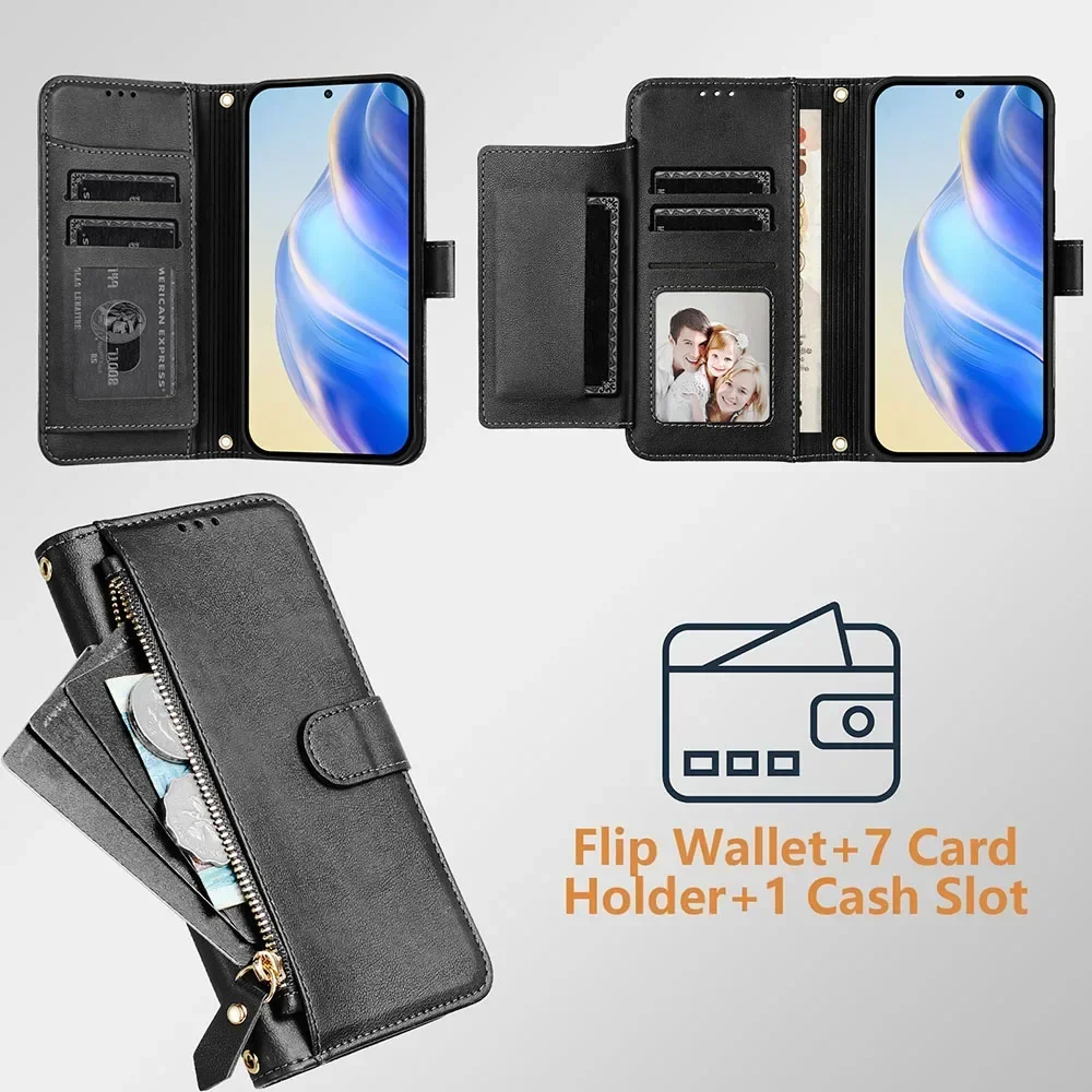Zipper Wallet Cover with Multi Card Slots and Lanyard Attachment