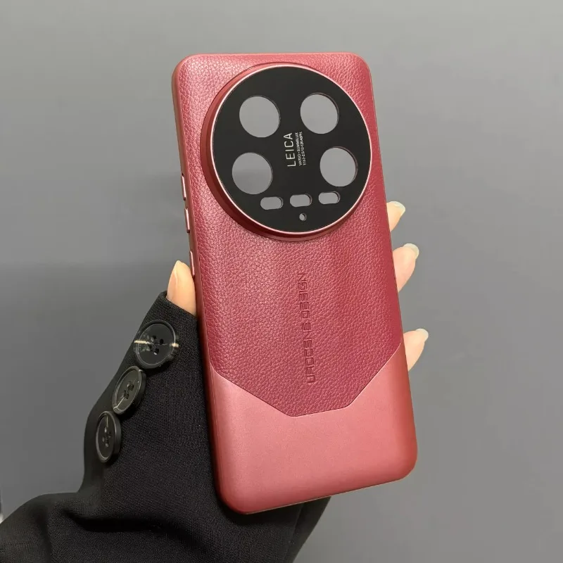 Luxury Leather Matte Splicing Phone Case with Plating Hard Bumper Cover