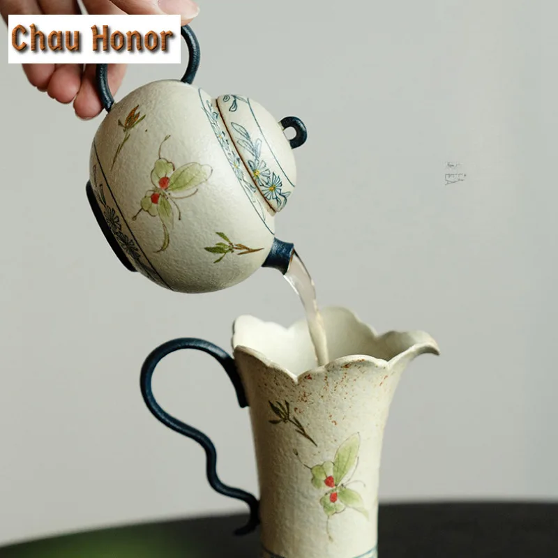 135ml Teapot Blue And White Flint Red Handmade Gold Drawing Butterfly Orchid Pot Tea Making Kettle Chinese Tea Set Collection