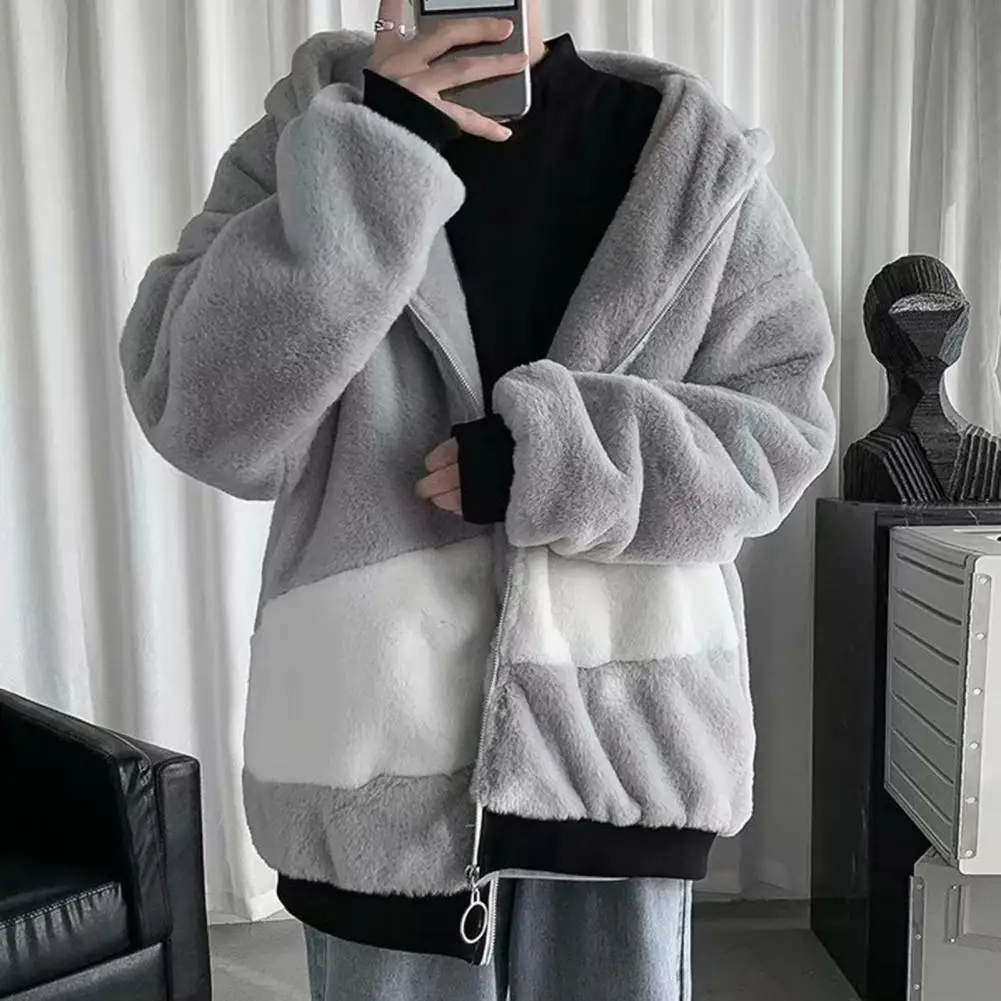 Popular Baggy Sweatshirt Coat Autumn Winter Men Sweatshirt Loose Fluffy Hooded Jacket Sweatshirt Coat  Coldproof half finger gloves coldproof warm mittens leopard print female fingerless gloves