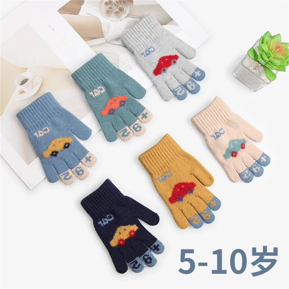 

Winter new 5-10-year-old children cute car jacquard refers to the primary school students cold knit warm gloves ST-408