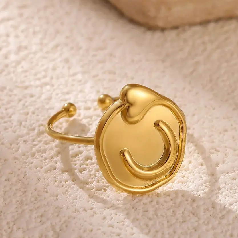 Stainless Steel Geometric Heart Moon Rings For Women Gold Color