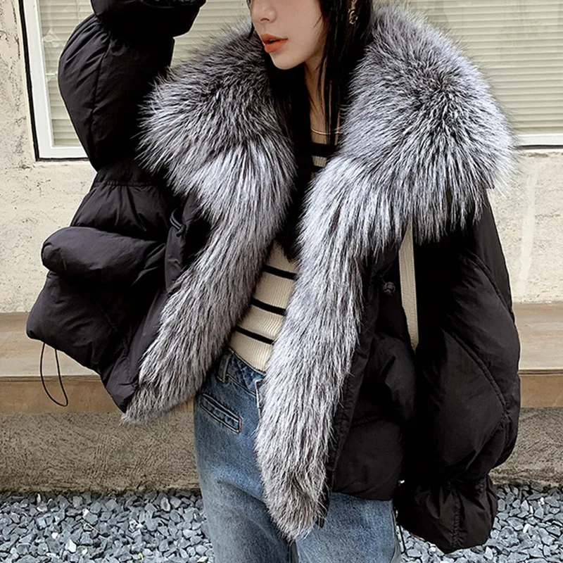 

2023 Real Fur Winter New High end Fox Fur Grass Silver Fox White Goose Down Short Down Coat Women