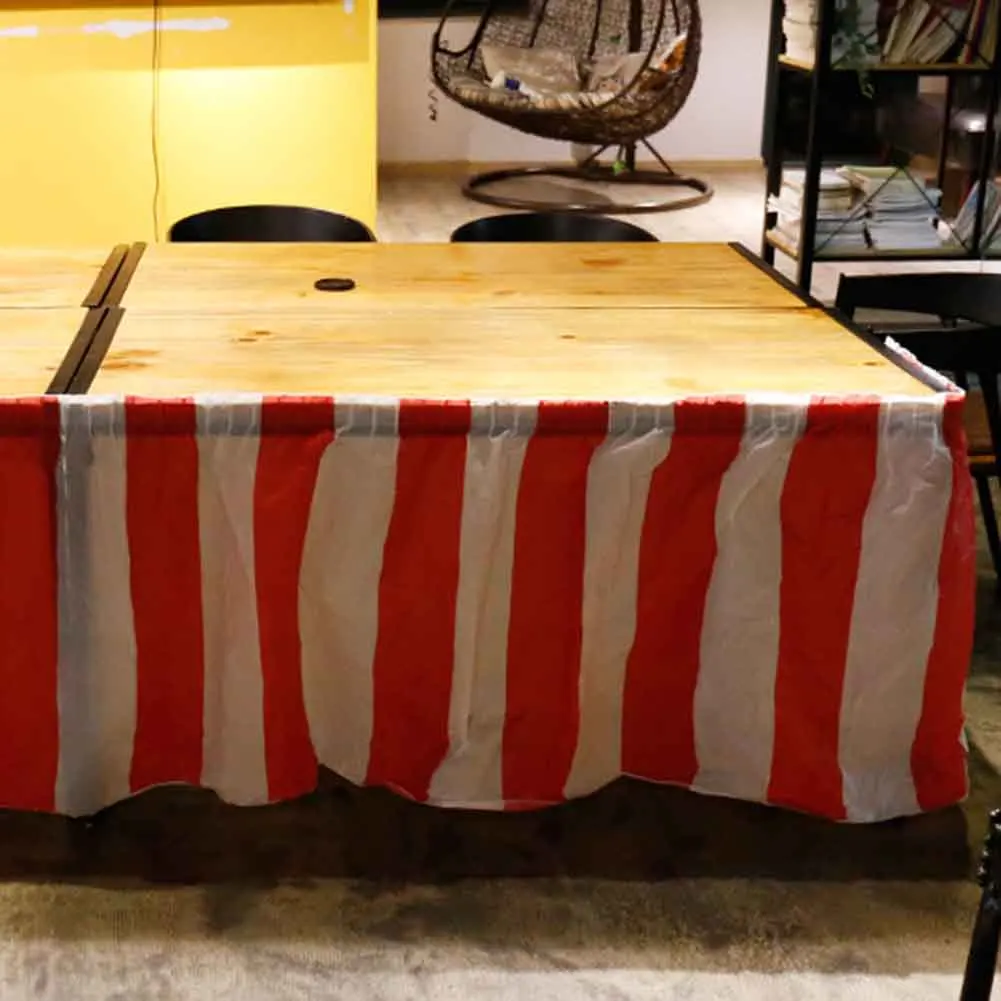Description Picture 3 of itemRed White Striped Table Skirt Disposable Circus Table Skirts Happy Birthday Wedding Festival Plastic