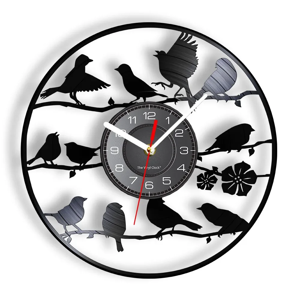 

Handcarved Birds Silhouette Vinyl LP Record Wall Clock Animal Home Decor Retro Silent Wall Watch Vinyl Disk Crafts Aviarist Gift