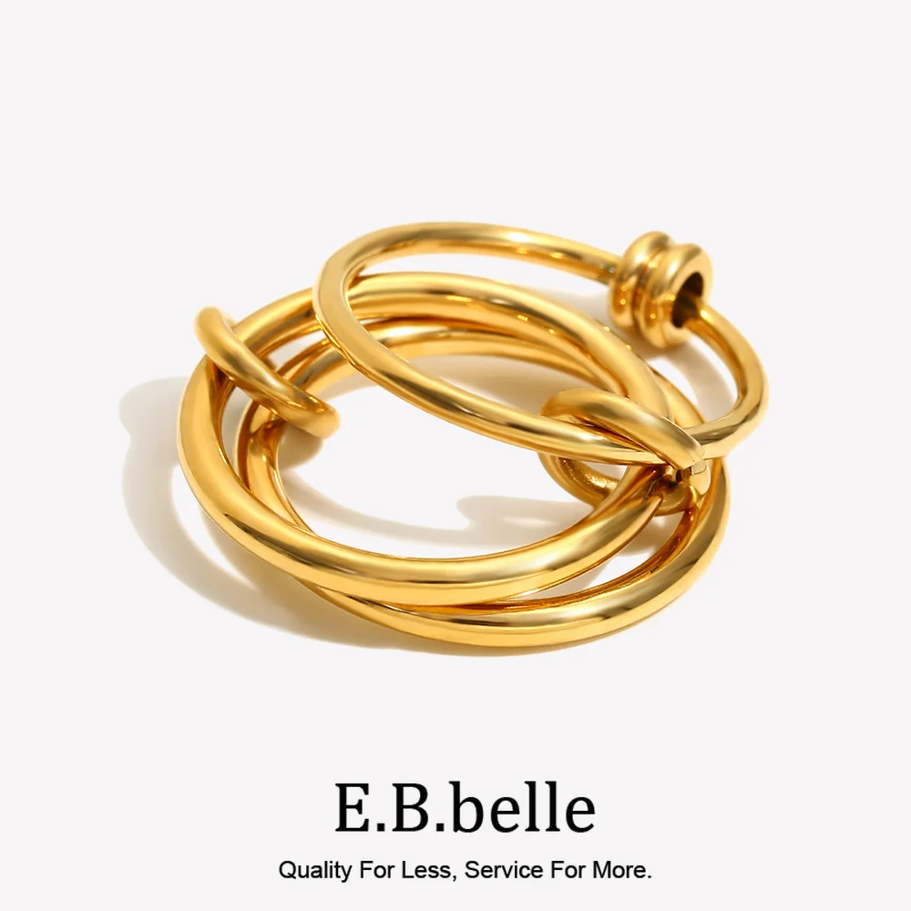 E.B.belle Multiple Layers Strand Loop Indext Finger Rings for Women Lead&nickle Free Stainless Steel Gold Plated Ring