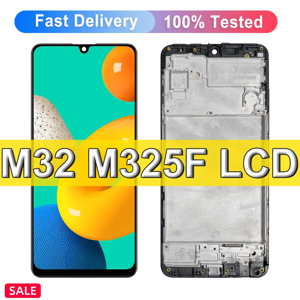 Amoled Per Samsung Galaxy M32 Sm-M325F Display Lcd Con Cornice Touch Screen Digitizer Assembly Sostituzione Per Samsung M32 Lcd