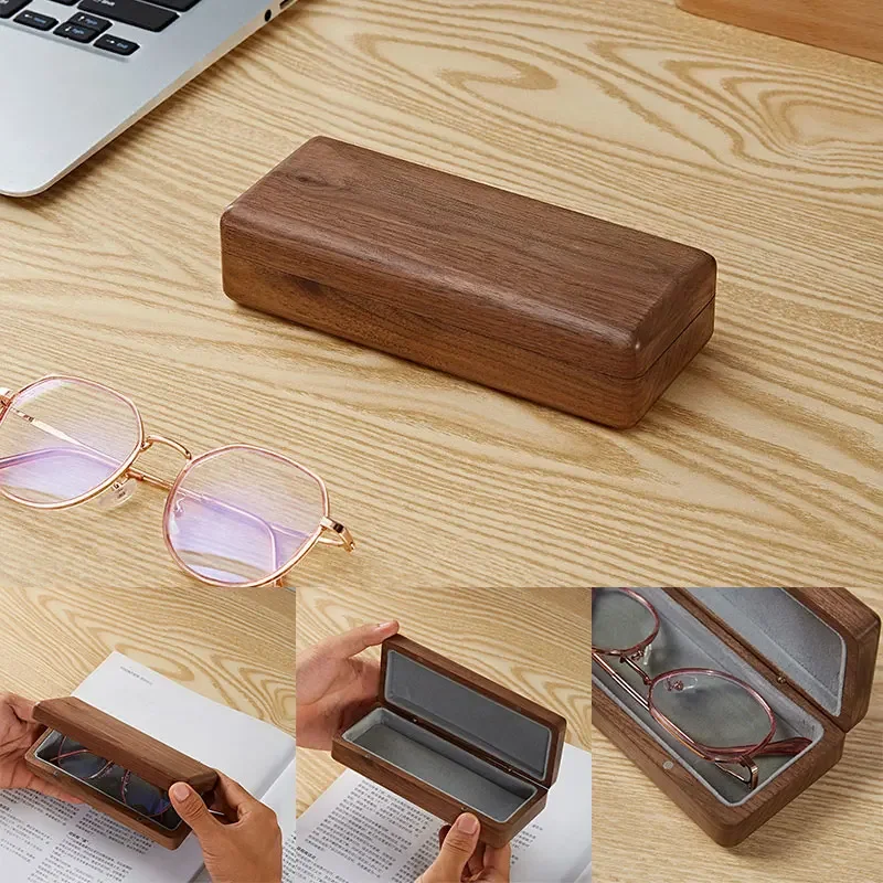 Vintage Solid Wood Glasses Box Creative Black Walnut Glasses Box Portable Myopia Business Glasses Storage Box
