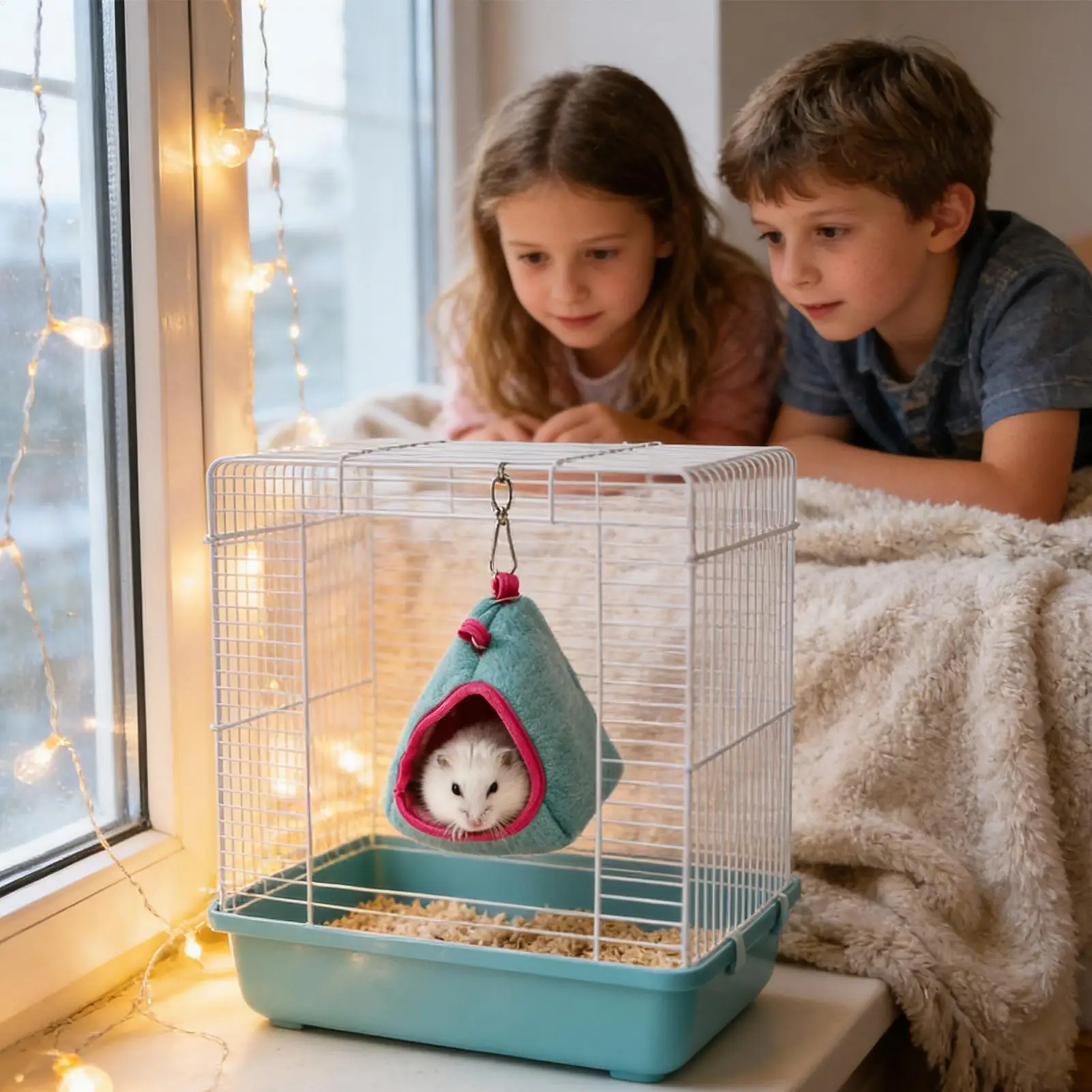Amaca per Criceti Calda Semi-Chiusa Resistente ai Graffi, Letto Sospeso per Gabbia di Criceti per Riposo, Gioco, Sonno, Balcone, Aula - immagine 4