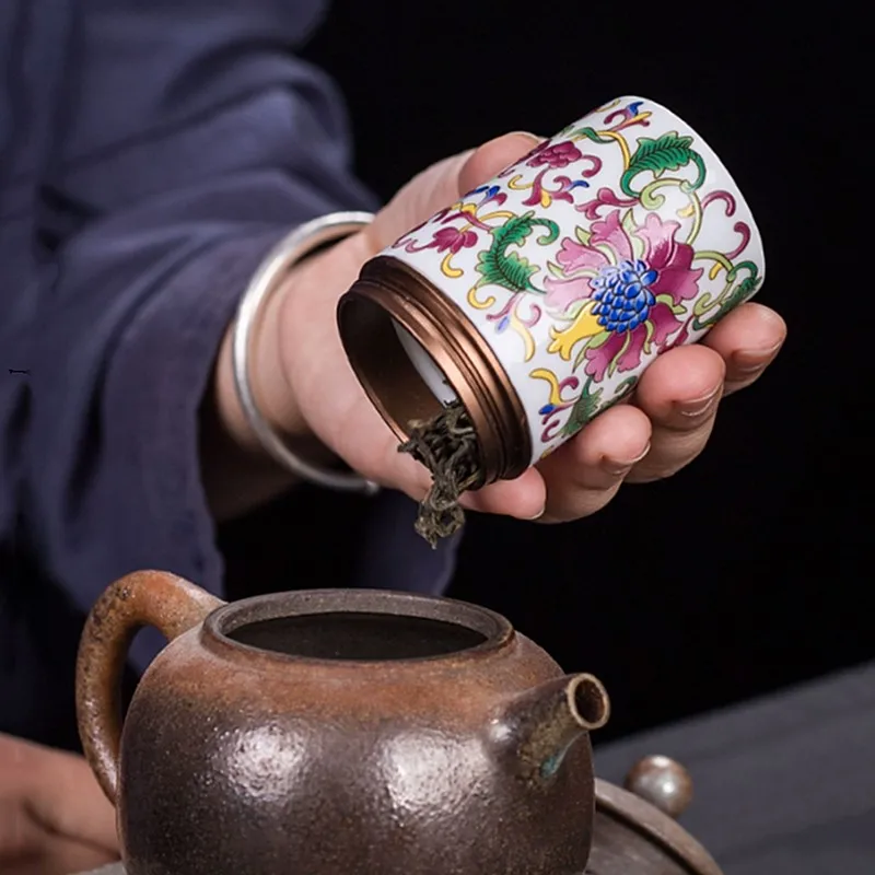 Exquisite Pastel Ceramic Tea Caddy Portable Travel Sealed Tea Boxes Tea Jar Storage Tank Coffee Canister Spice Candy Containers