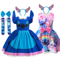 Girl's Dress Cartoon Disney Movie Stitch Dress Role Playing Costume Stage Performance Halloween Carnival Children's Dress Up