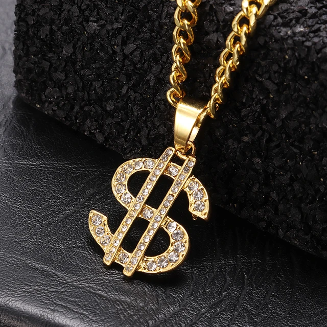 18K Gold Plated Dollar Chain Necklace, Fake Gold Chain for Men, Dollar Sign  Hip