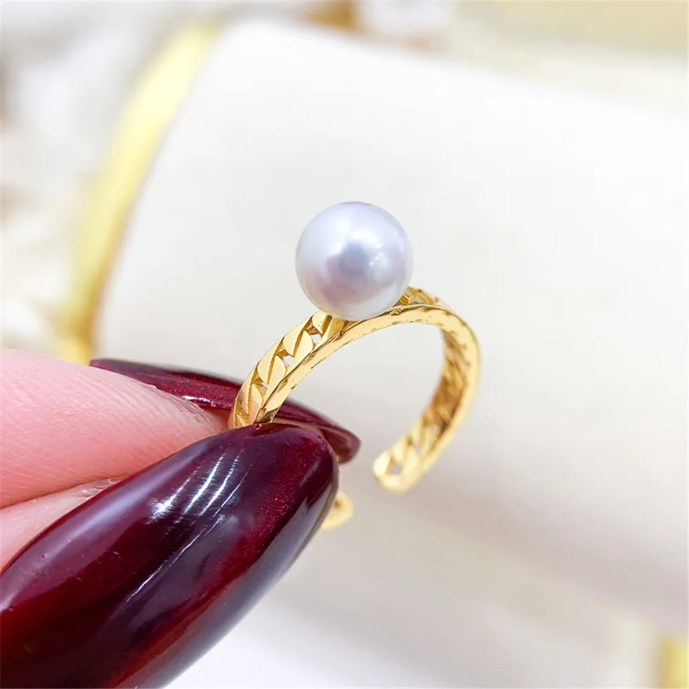 

DIY Pearl Accessories S925 Sterling Silver Ring Empty Holder Fashion Gold Silver Jewelry Holder with 7-10mm Beads
