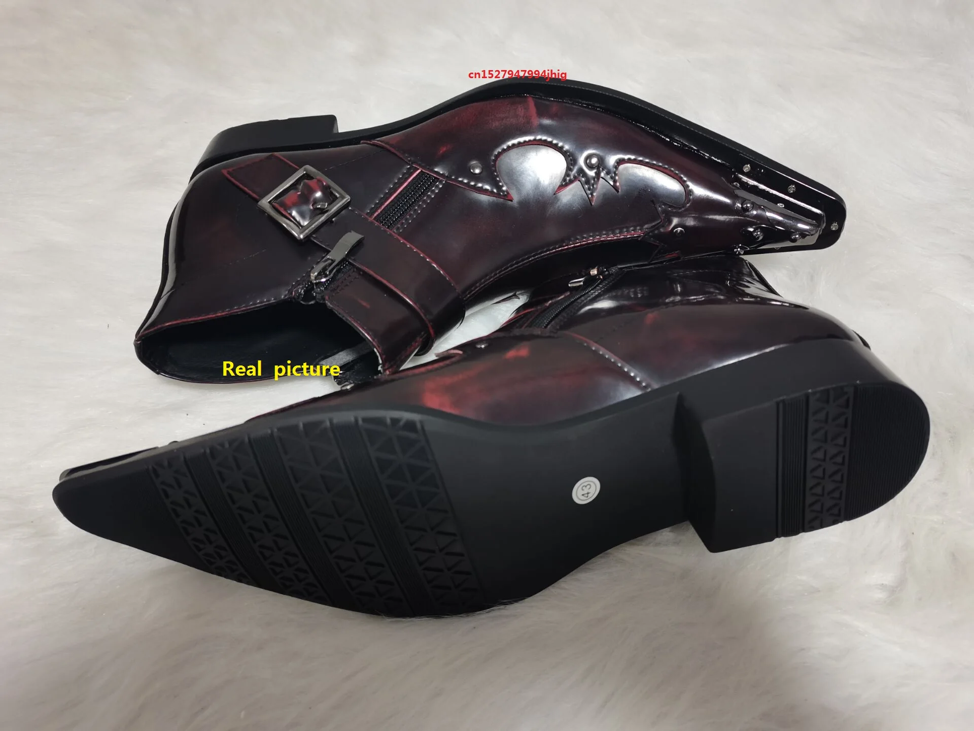 Burgundy and Bronze Color Style Fashion Mens Shoes with Iron