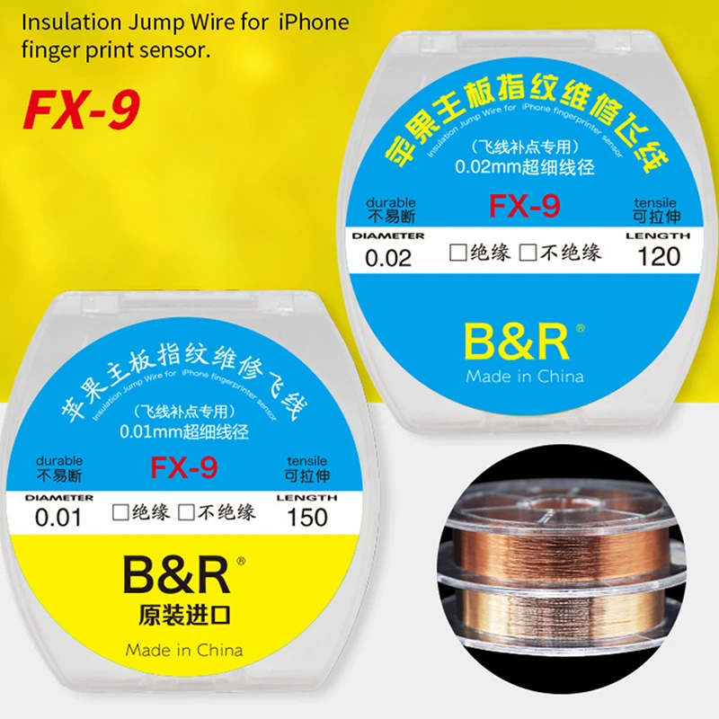 B&R FX-9 Mobile Phone Mainboard Fingerprint Repair Flying Wire Ultra Fine 0.01/0.02mm Insulated/Non-insulated Link Copper Wire
